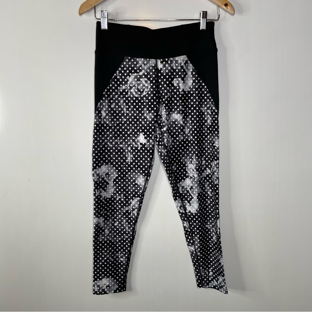 Betsey Johnson Performance 7/8 Leggings Floral Polkadot Print Size Medium